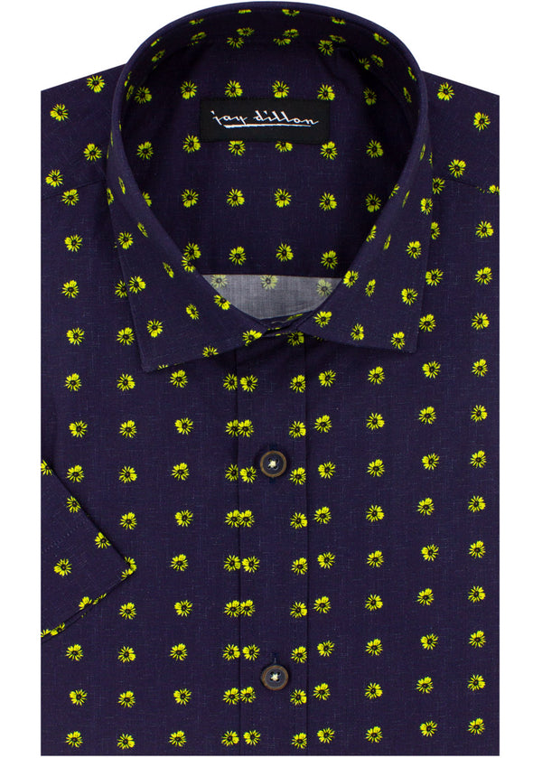 Flower Print Short Sleeve Shirt - Navy